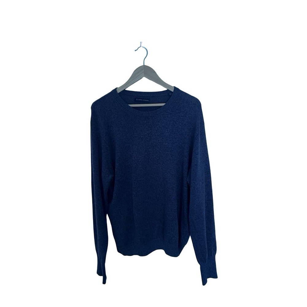 Henry Jacobson Men's Large Sweater Crew Neck silk cotton blend blue